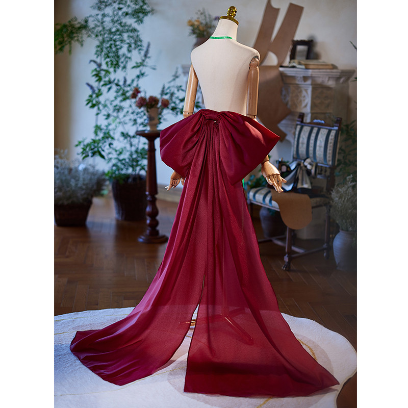 ロングトレーン 裾引き ワインレッド リボン 大トレーン 綺麗 DIY アクセサリー ウェディングドレス DTY051
