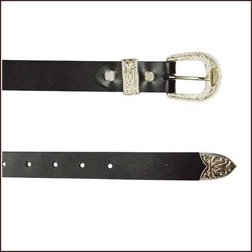 ウエスタンベルト コンチョ付き 黒スタッズ 24mm幅 3点金具 革 牛革 本