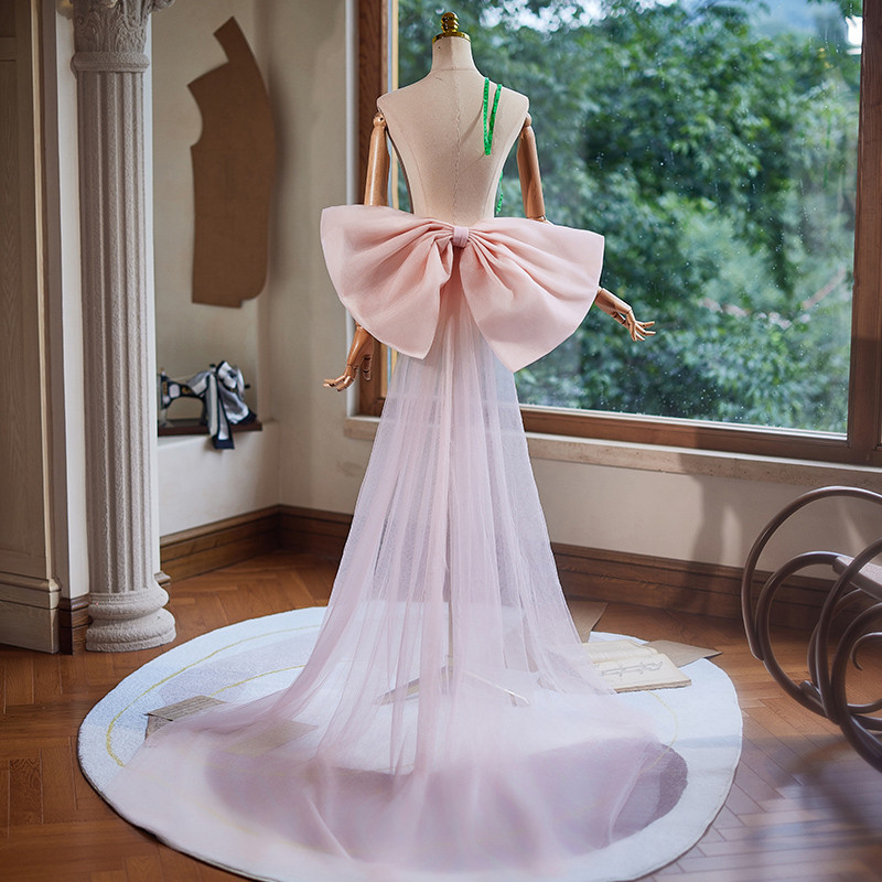 ロングトレーン 裾引き ピンク リボン 大トレーン 綺麗 DIY アクセサリー ウェディングドレス DTY066