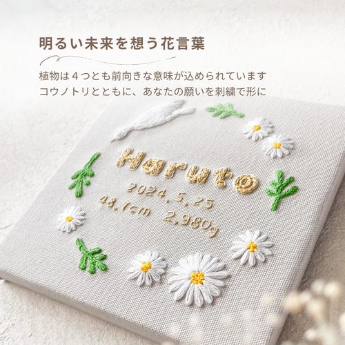 刺繍＆布が選べる】赤ちゃんの名入れパネル｜命名書 オーダー 出産祝い