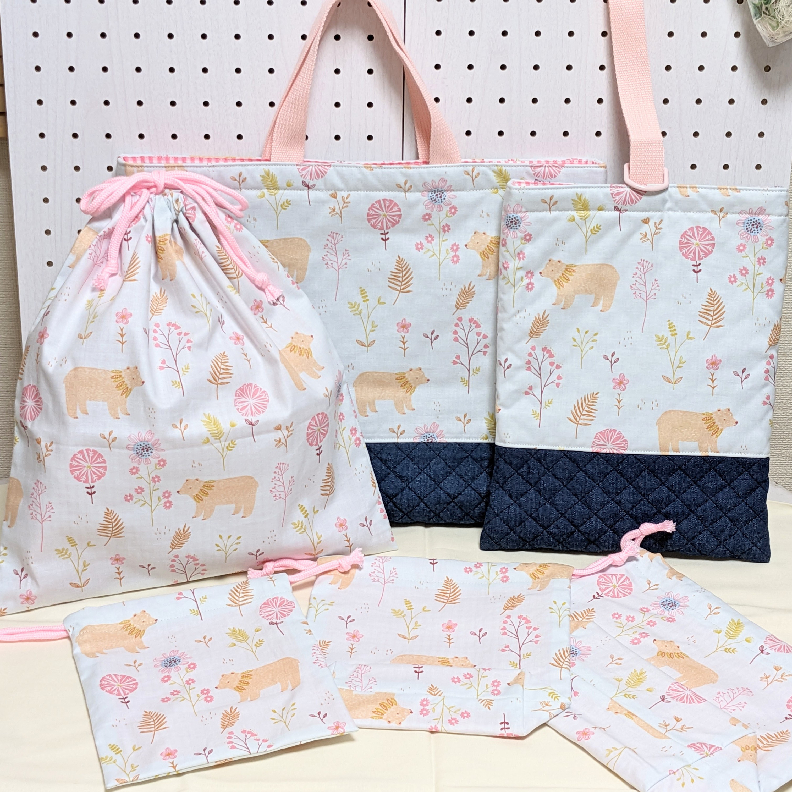 【6点セット】レッスンバッグ　上履き袋　体操着袋　巾着袋　コップ袋　弁当袋