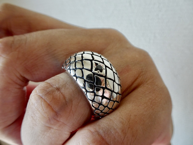 仁尾彫金『一つ星ブラックジルコニア、パイソン甲丸リング』ハンドメイド464