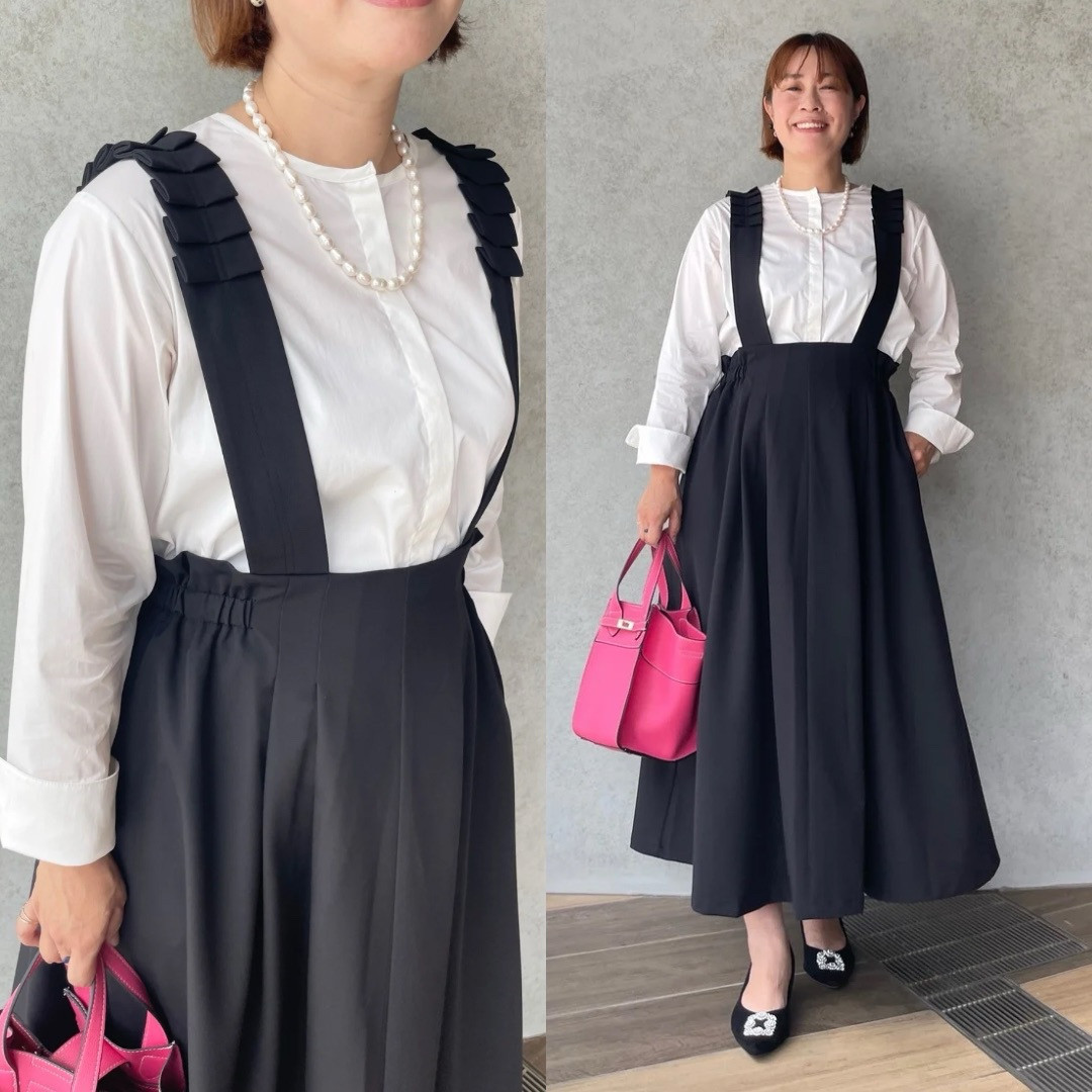 長さ調節♡前後着れる2way♡おしゃれ肩タック ゆったり着痩せジャンパースカート【フリー】 KMC-774 487826