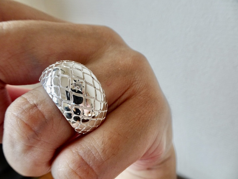 仁尾彫金『一つ星ジルコニア、パイソン甲丸リング』ハンドメイド466