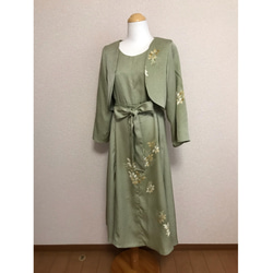 8☆訪問着☆着物リメイク☆Aラインワンピース＆ボレロ☆M☆一点