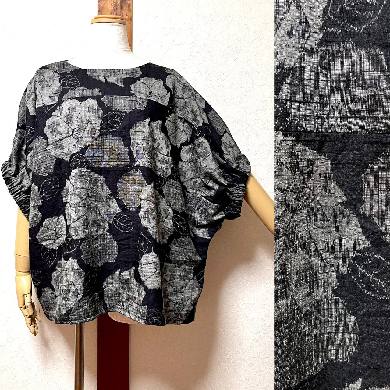 柔らかな薄手の正絹　紬のトップス　着物リメイク