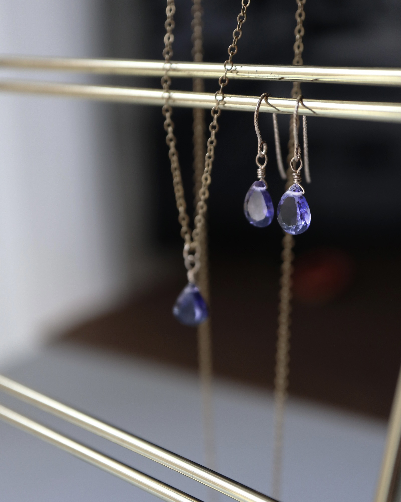 お得なセット アイオライト 薄暮（Hakubo）夕景の群青　14kgfピアス、ネックレス