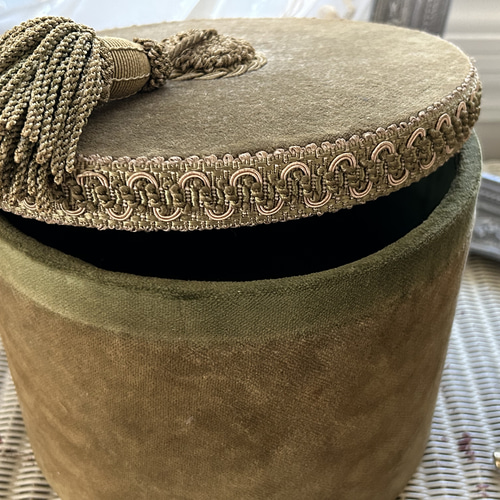 フランスアンティーク カルトナージュ ラウンドボックス カーキ