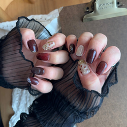 【No.044】バレンタインネイルチップ♡ツイード♡リボン♡ブラウン cc058ca0a167d08eb7d8868f7af90f