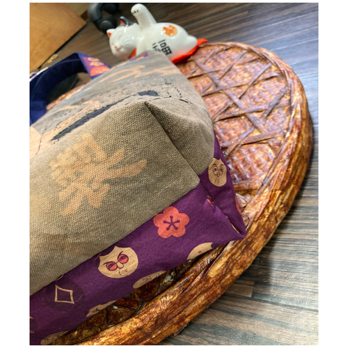 酒屋のエプロン(古布）の柿渋染めトートバッグ 古布リメイク トート