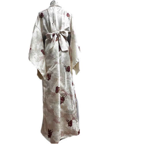 留袖×振袖　着物リメイク　コントラスト　ドレス　銀糸おしどり　和柄　ハンドメイド 留袖×振袖 着物リメイク コントラスト ドレス 銀糸おしどり 和柄