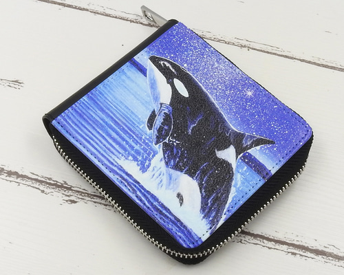 二つ折財布】静かな海のオルカジャンプ/シャチ/ミニ財布/コンパクト