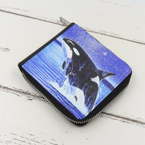 二つ折財布】静かな海のオルカジャンプ/シャチ/ミニ財布/コンパクト