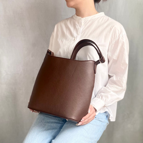 シュリンクレザー 2wayショルダー【マロンブラウン】 ◇仕事にも、休日