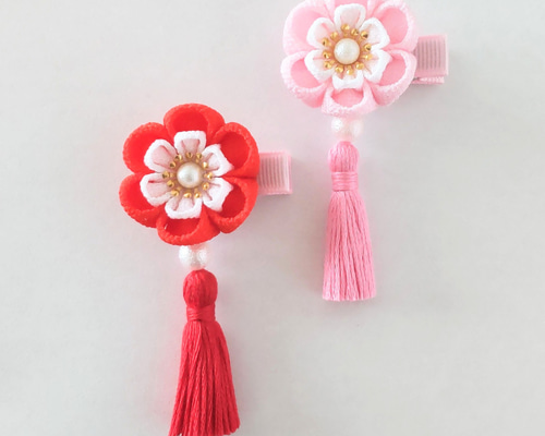 つまみ細工 髪飾り ヘアクリップ 滑り止め 初節句 ひな祭り つまみ細工 髪飾り タッセル①＊ひな祭り.七五三.初節句.和装/着物