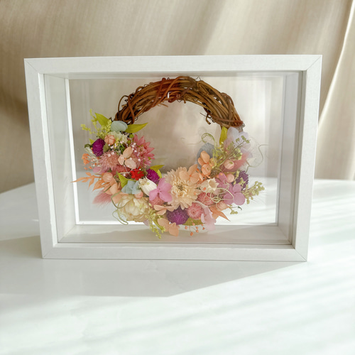 贈り物に最適 埃や湿気から守る 文字入りフラワーボックス華やかリース