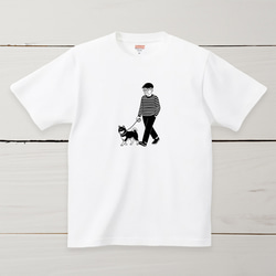 黒柴 散歩 Tシャツ【名入れ可】柴犬 ギフト プレゼント プリント アウトドア 豆柴 1枚目の画像