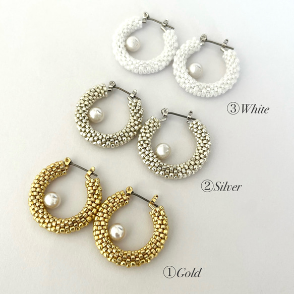 Swarovski Pearlビーズフープピアス 3枚目の画像