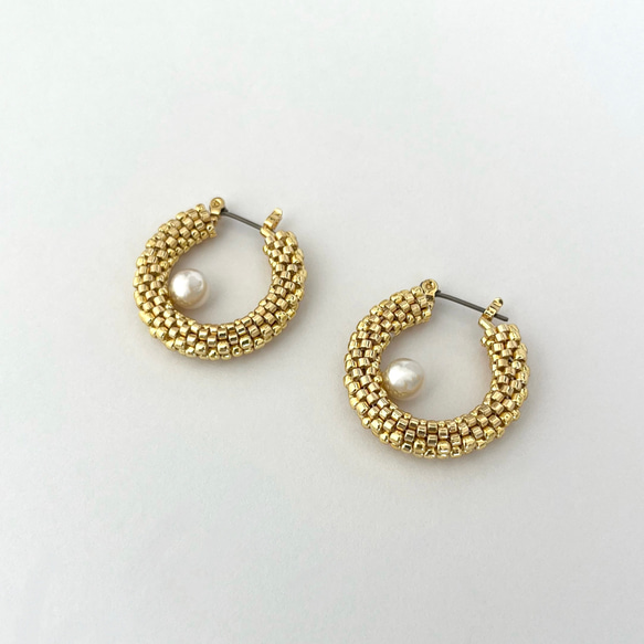Swarovski Pearlビーズフープピアス 5枚目の画像