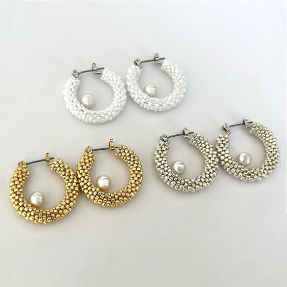 Swarovski Pearlビーズフープピアス 4枚目の画像
