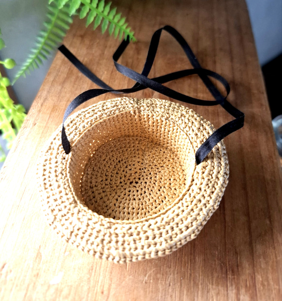 タミーちゃん用　浅型カンカン帽子2wayリボンハット　15.5cm 4枚目の画像