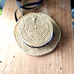 タミーちゃん用　浅型カンカン帽子2wayリボンハット　15.5cm 3枚目の画像