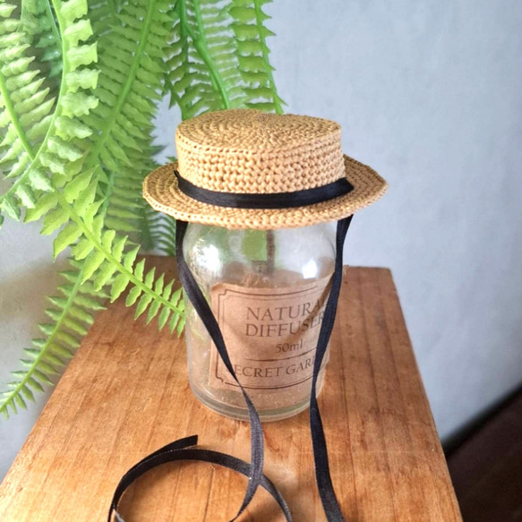 タミーちゃん用　浅型カンカン帽子2wayリボンハット　15.5cm 1枚目の画像