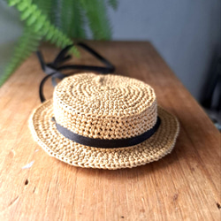 タミーちゃん用　浅型カンカン帽子2wayリボンハット　15.5cm 2枚目の画像