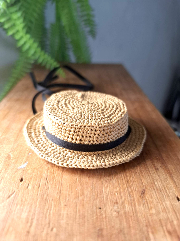 タミーちゃん用　浅型カンカン帽子2wayリボンハット　15.5cm 2枚目の画像