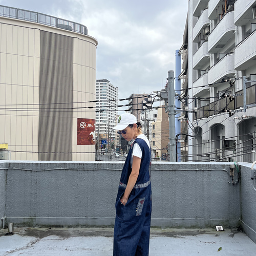 【オレンジ】デニムリメイク☆デニム×作業着サロペット j_b114_all.jpg