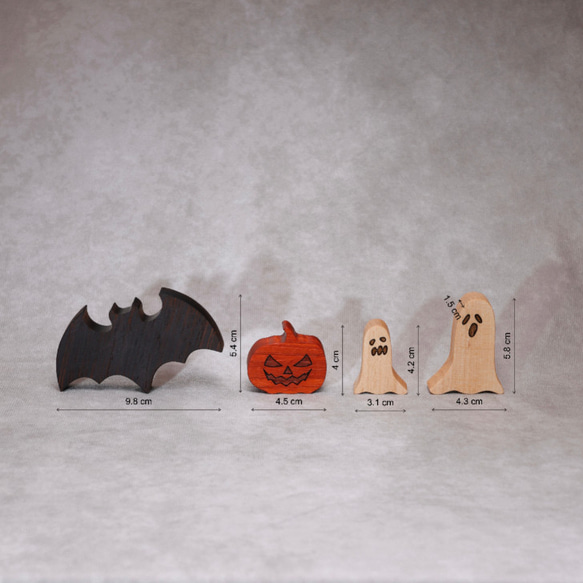 ハロウィン　オブジェ　飾り　こうもり　かぼちゃ　おばけ　木製　無垢材 6枚目の画像