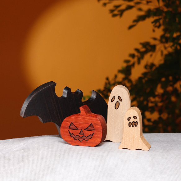ハロウィン　オブジェ　飾り　こうもり　かぼちゃ　おばけ　木製　無垢材 4枚目の画像