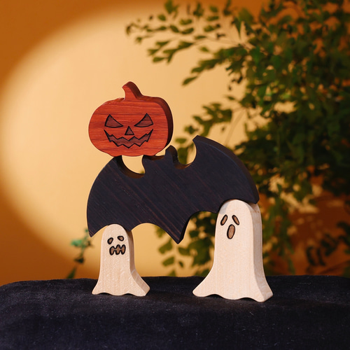 ハロウィン 家型オブジェ new!》ハロウィン オブジェ 飾り こうもり かぼちゃ おばけ 木製