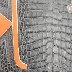 ワニ革　クレイフィニッシュ　墨黒　No.C008682 10枚目の画像