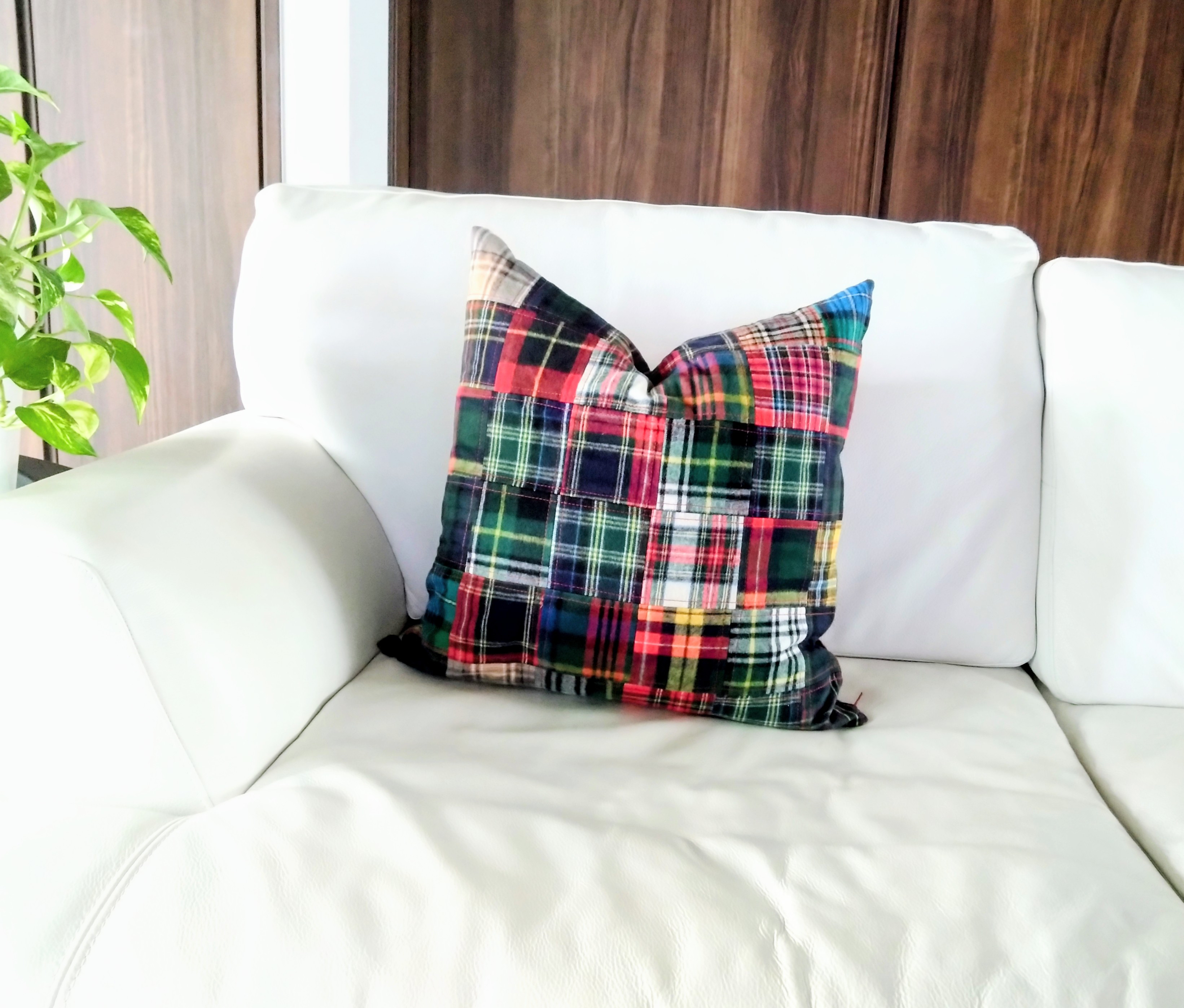 気まぐれパッチのクッションカバー*秋冬起毛タータンチェック*