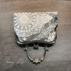 9月新作！ラスト点！！希少ブラック金箔♡格の高い華紋柄の最高級西陣帯バッグ上品なシルバーブラック系高級フォーマルバッグ　 10枚目の画像