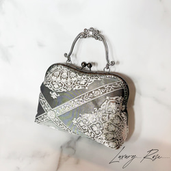 9月新作！ラスト点！！希少ブラック金箔♡格の高い華紋柄の最高級西陣帯バッグ上品なシルバーブラック系高級フォーマルバッグ　 7枚目の画像