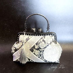 9月新作！ラスト点！！希少ブラック金箔♡格の高い華紋柄の最高級西陣帯バッグ上品なシルバーブラック系高級フォーマルバッグ　 15枚目の画像