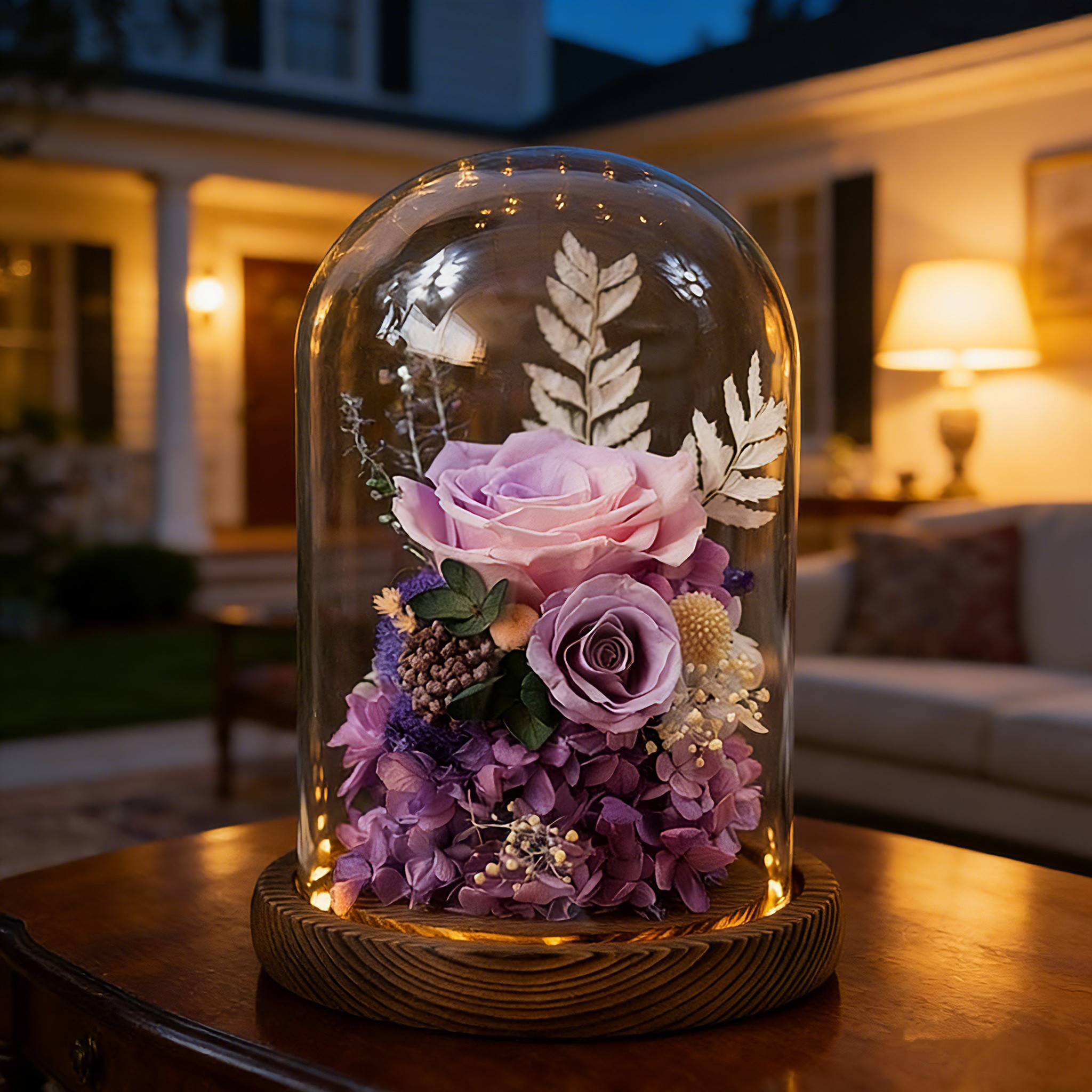 バラ 薔薇 ローズ、夢、記念日 ライト、フラワーアレンジメント、プリザーブドフラワー、ドライフラワー アレンジメント