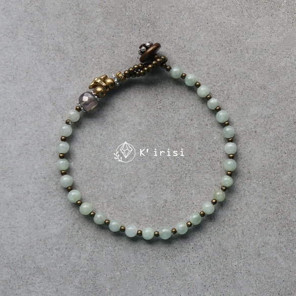 wealthiness / ジェダイト 翡翠　×　真鍮　ブレスレット 2枚目の画像