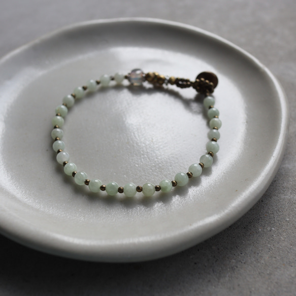 wealthiness / ジェダイト 翡翠　×　真鍮　ブレスレット 12枚目の画像