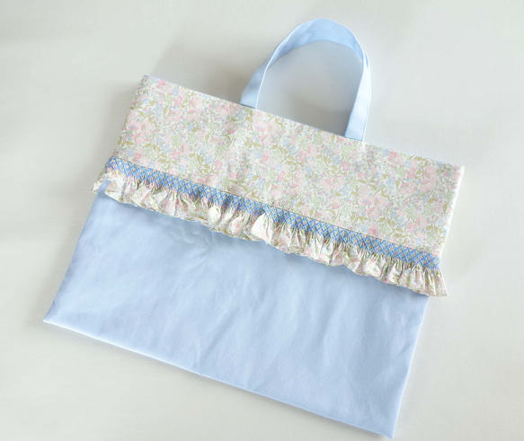 レッスンバッグ スモッキング 刺繍 ブルー リバティ 女の子 レッスン