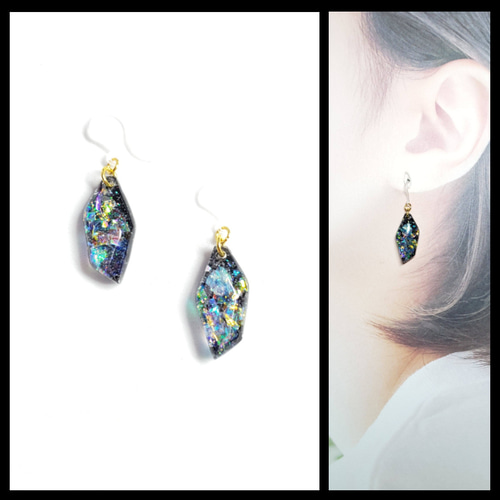 No.610-B シマエナガ☆お花☆パール☆レジンピアス・イヤリング(丸型