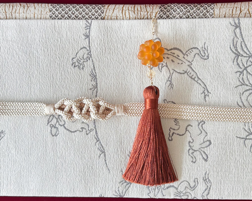 秋限定の根付け】11月誕生石 シトリン×ブラウンタッセル 和装 着物 帯