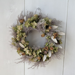 ワイルドフラワーのドライフラワーリース 直径270mm 一点もの No..26