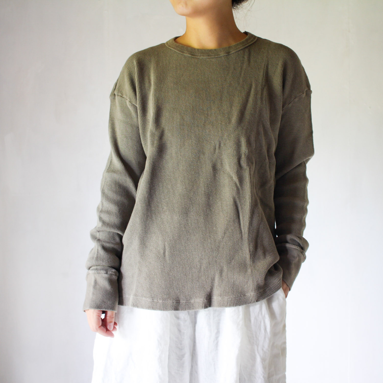 SA-maru / 老竹色 /草木染ワッフルサーマルニット