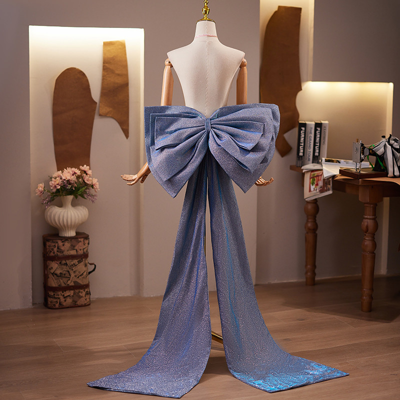 ロングトレーン 裾引き 青 リボン 大トレーン 綺麗 DIY アクセサリー ウェディングドレス DTY093
