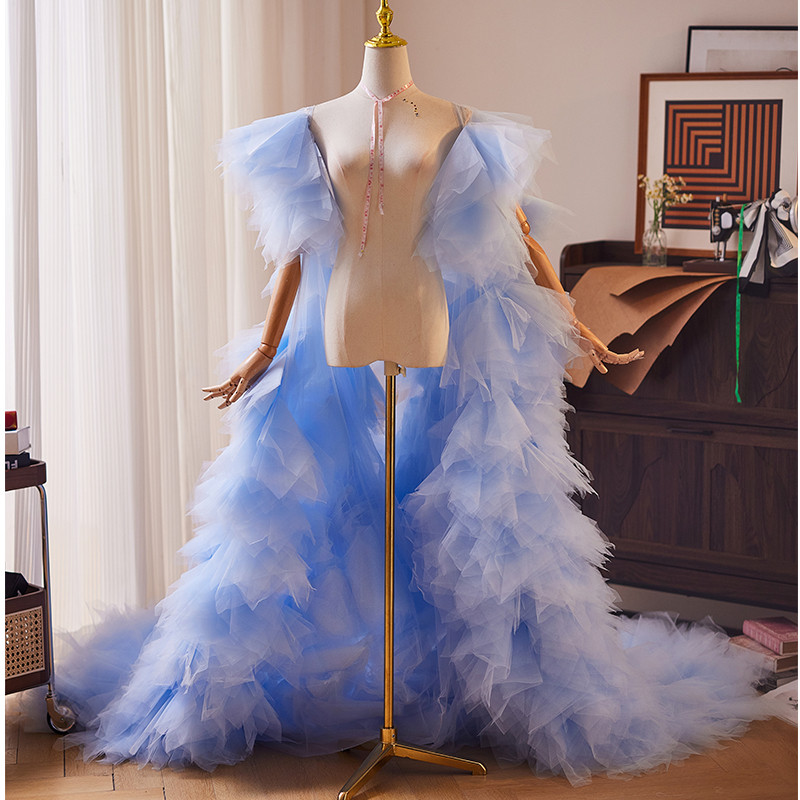 ケープ トレーン 裾引き 青 DIY 高級感 肩飾り アクセサリー パーティー ウェディングドレス DTY091