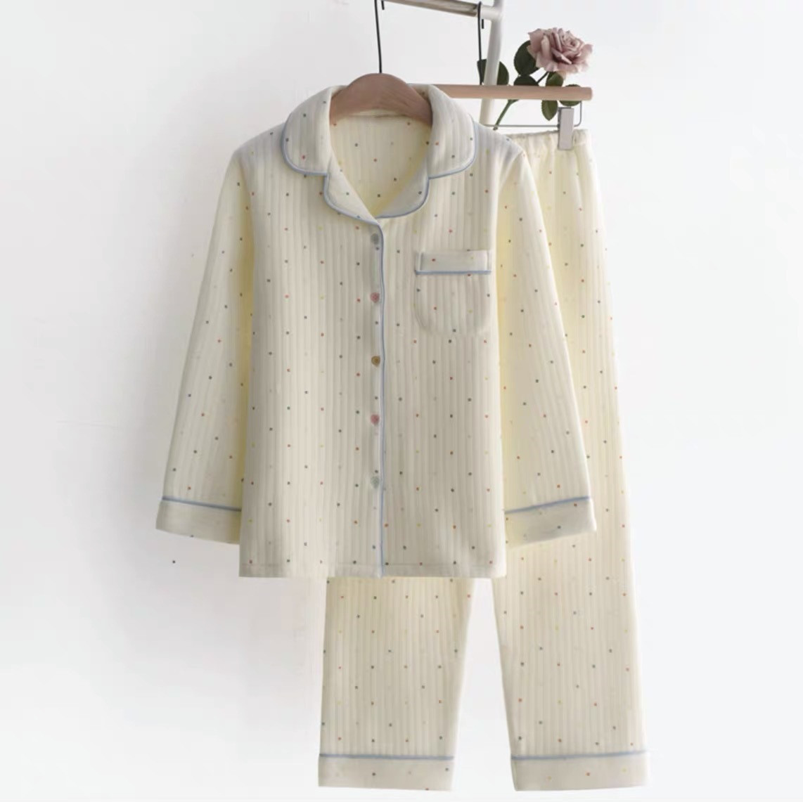 秋冬 長袖 パジャマ 前開き 部屋着 敏感肌 プレゼント 贈り物