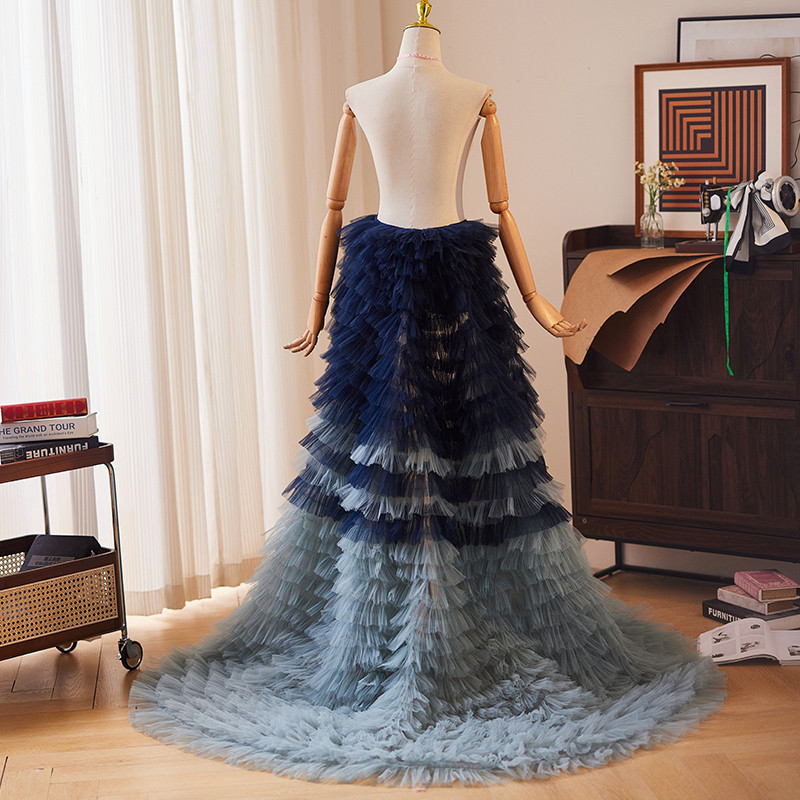 ロングトレーン 裾引き​ 青 ふわふわ 大トレーン 綺麗 DIY アクセサリー ウェディングドレス DTY088